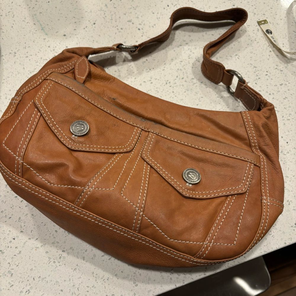 Wilsons Leather distressed brown leather satchel handbag